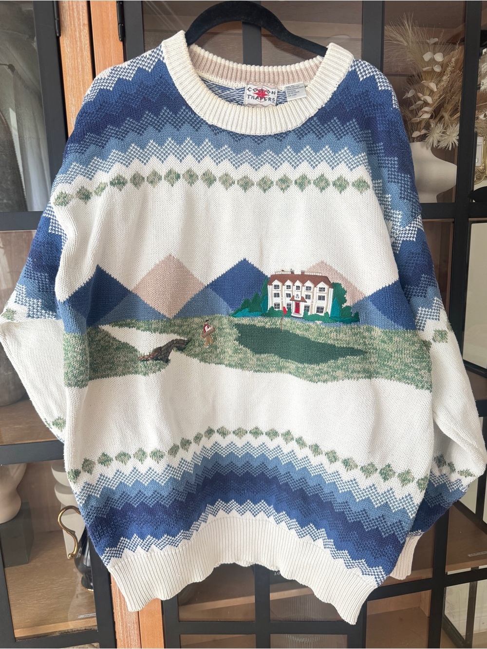 Vintage 90s Golf knit Sweater Cotton Traders sport Scenic Mountain course field